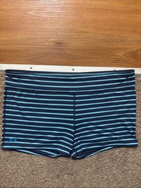 Under Armour Womans XL Navy & Teal Striped Boyshorts Blue Logo Great Shape